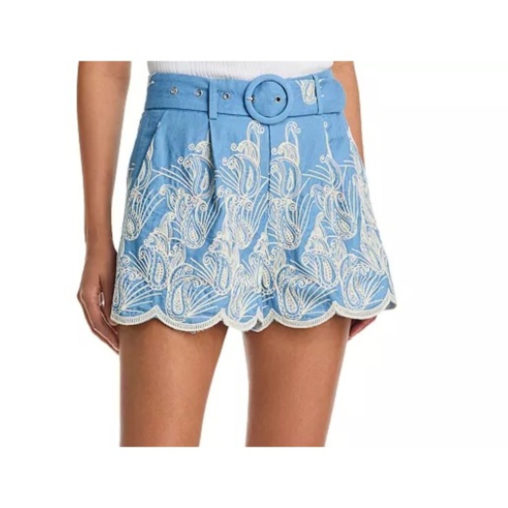 AQUA Embroidered Shorts, Large, Blue/White